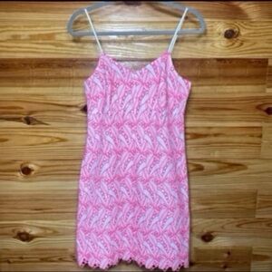 Crown and Ivy Womens Pink Slip Dress 6 Eyelet Lace Barbiecore Hot Pink White